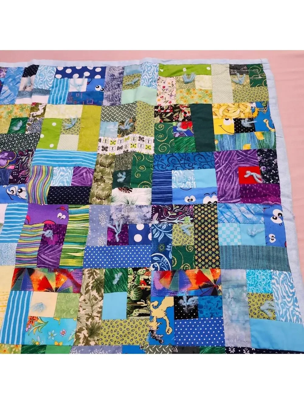 Colorful Handmade Patchwork Quilt 36 x 40 Inch